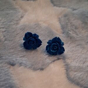 Blue Rose Stud Earrings